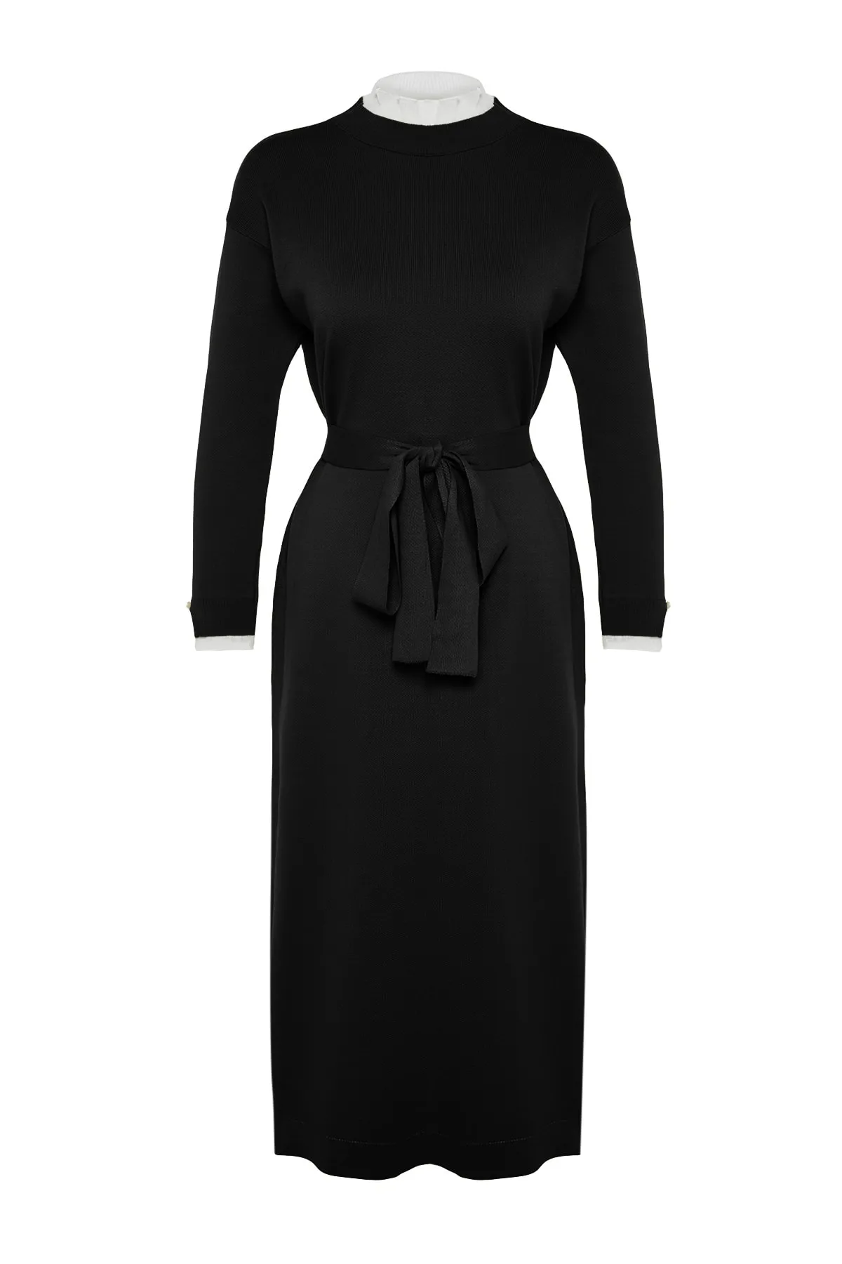 Trendyol Modest  Schwarzes Strickkleid mit Perlendetail TCTAW24EB00001