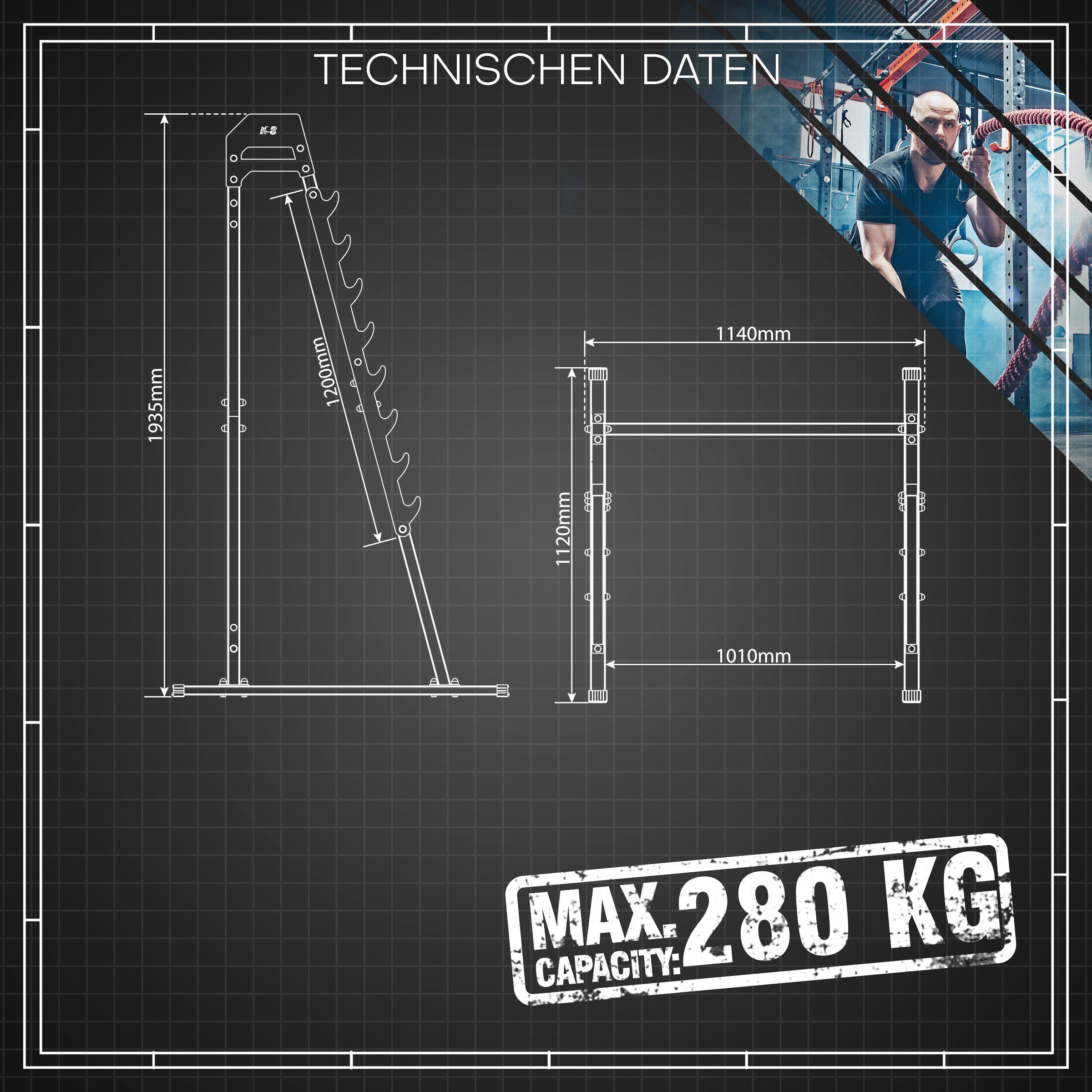 K-SPORT Kraftstation Langhantelablage bis 280 kg belastbar, (Squat Rack, Kniebeugeständer), Made in EU!