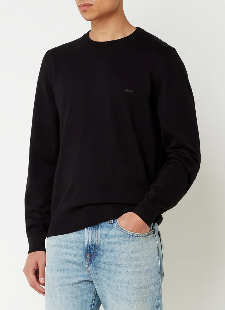 HUGO BOSS Pacas fine knit pullover with logo embroidery