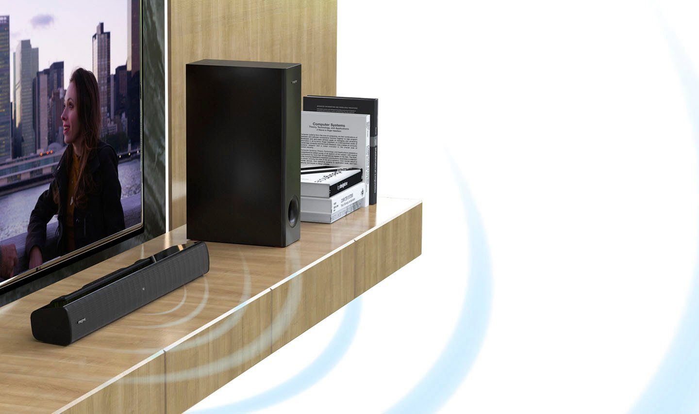 Creative Stage V2 mit Subwoofer 2.1 Soundbar (A2DP Bluetooth, AVRCP Bluetooth, Bluetooth, 40 W, Bluetooth)