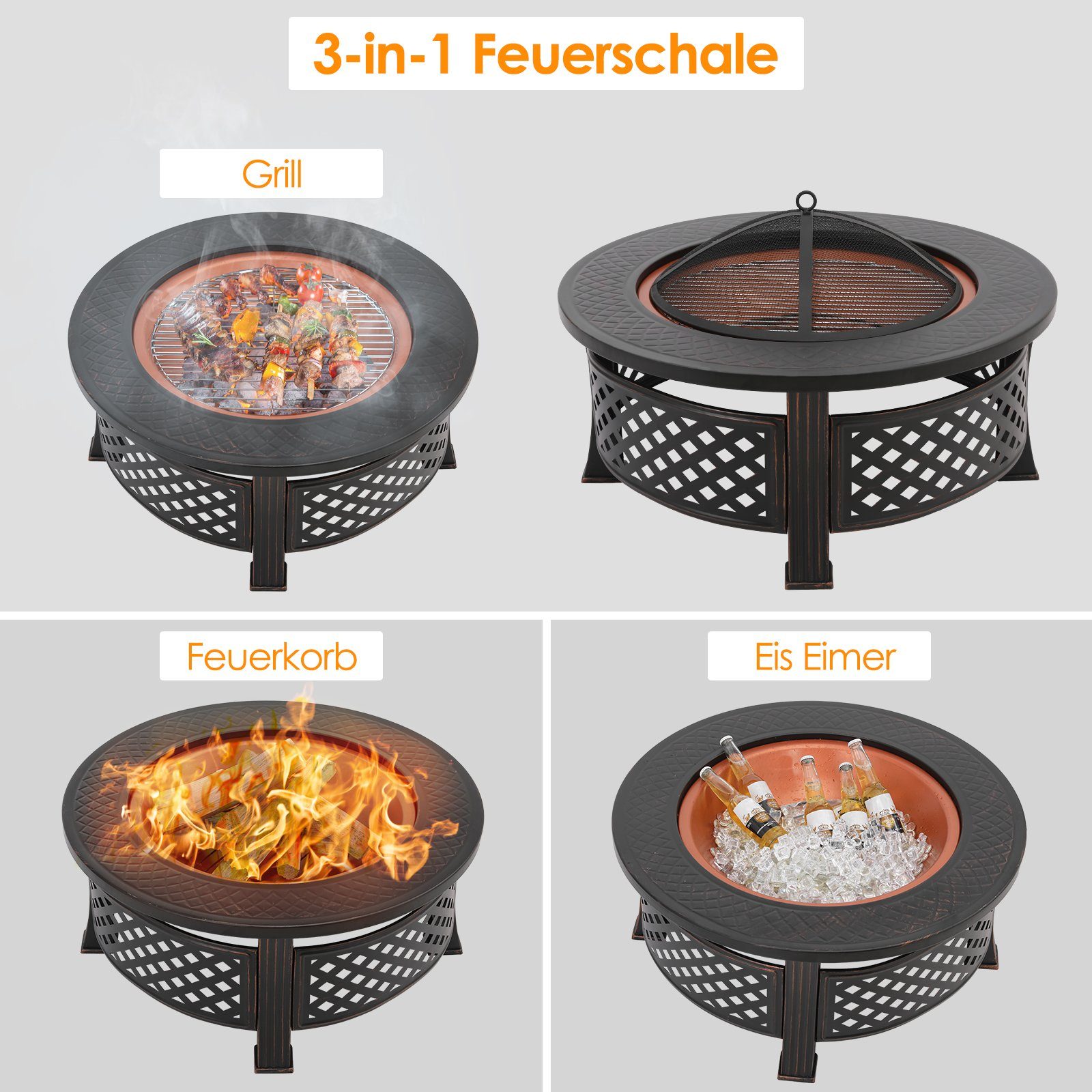 Femor Feuerschale, Feuerstelle, Φ81cm Feuerkorb,Feuerschalen für den Garten