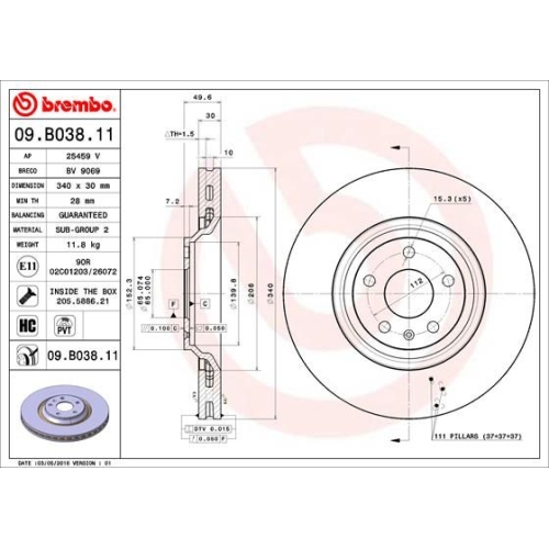 Bremsscheibe Brembo Vorderachse  1 Stück 09.B038.11 - ATU