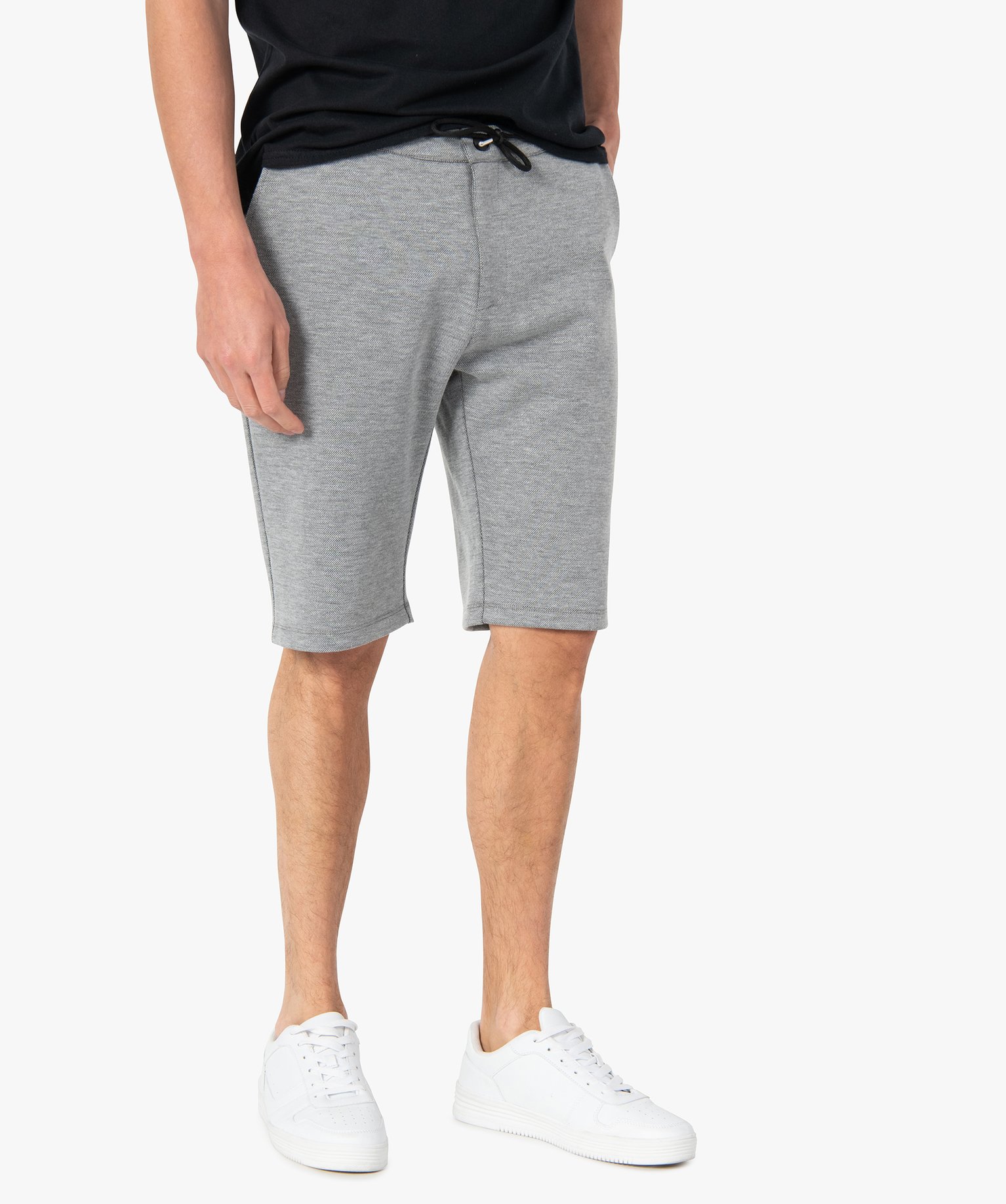Bermuda homme en maille chinée et taille élastiquée blanc | GEMO