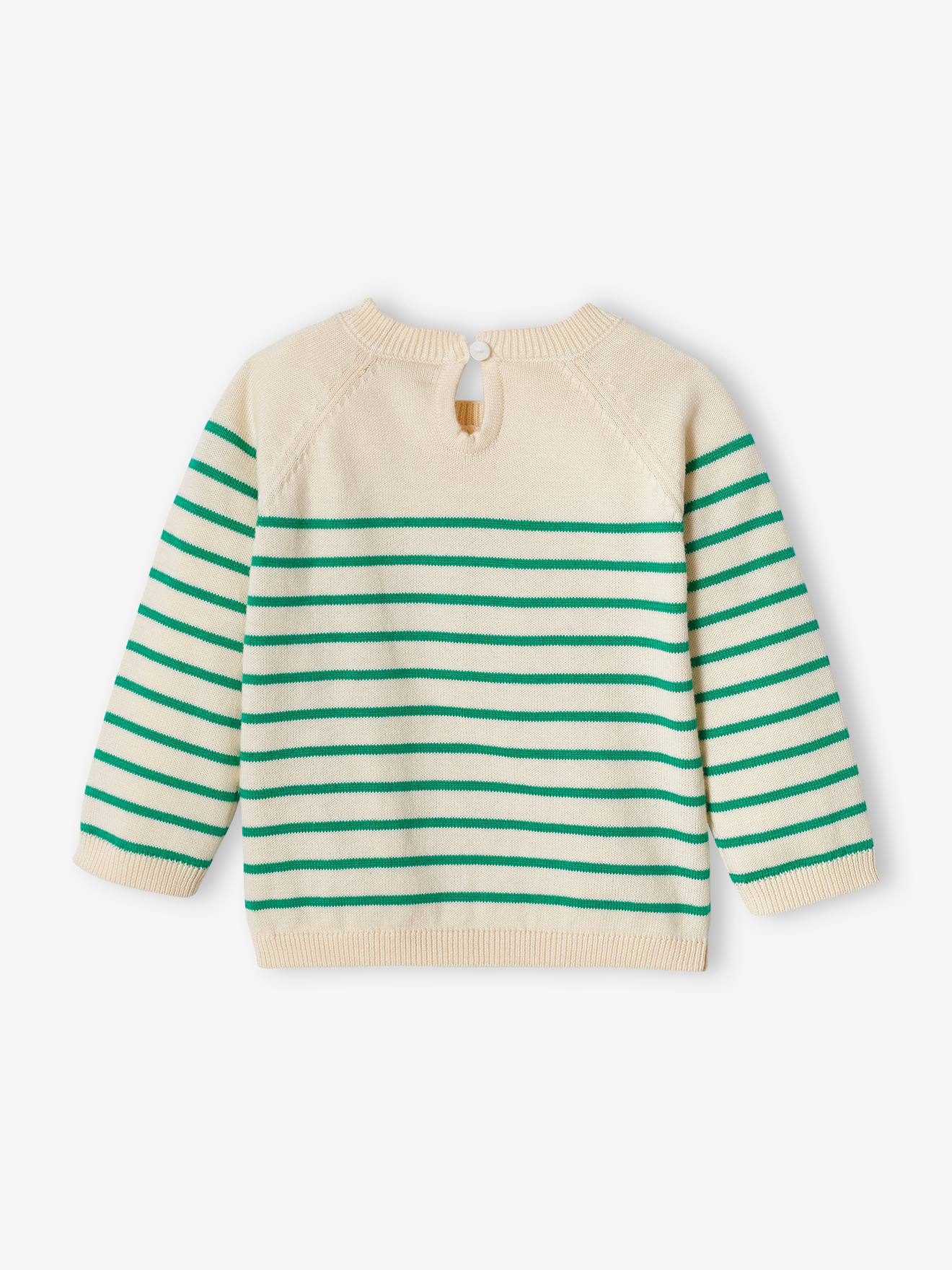 Pull marinière brodé bébé écru