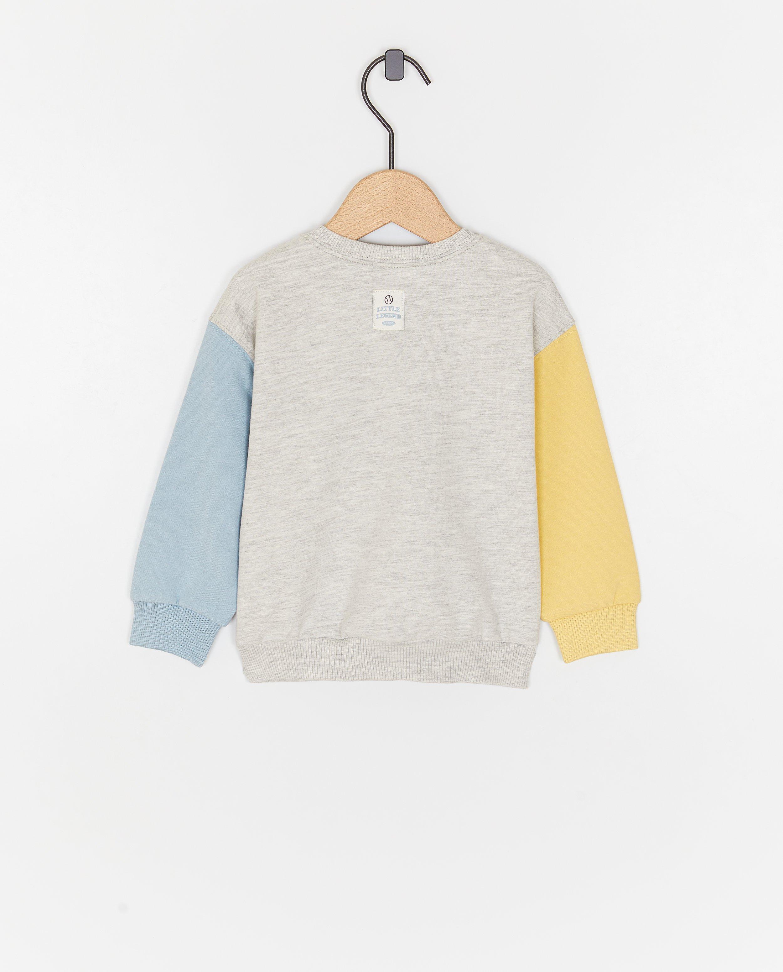 Pulover Cuddles and Smiles cu blocuri de culoare, unisex gri deschis
