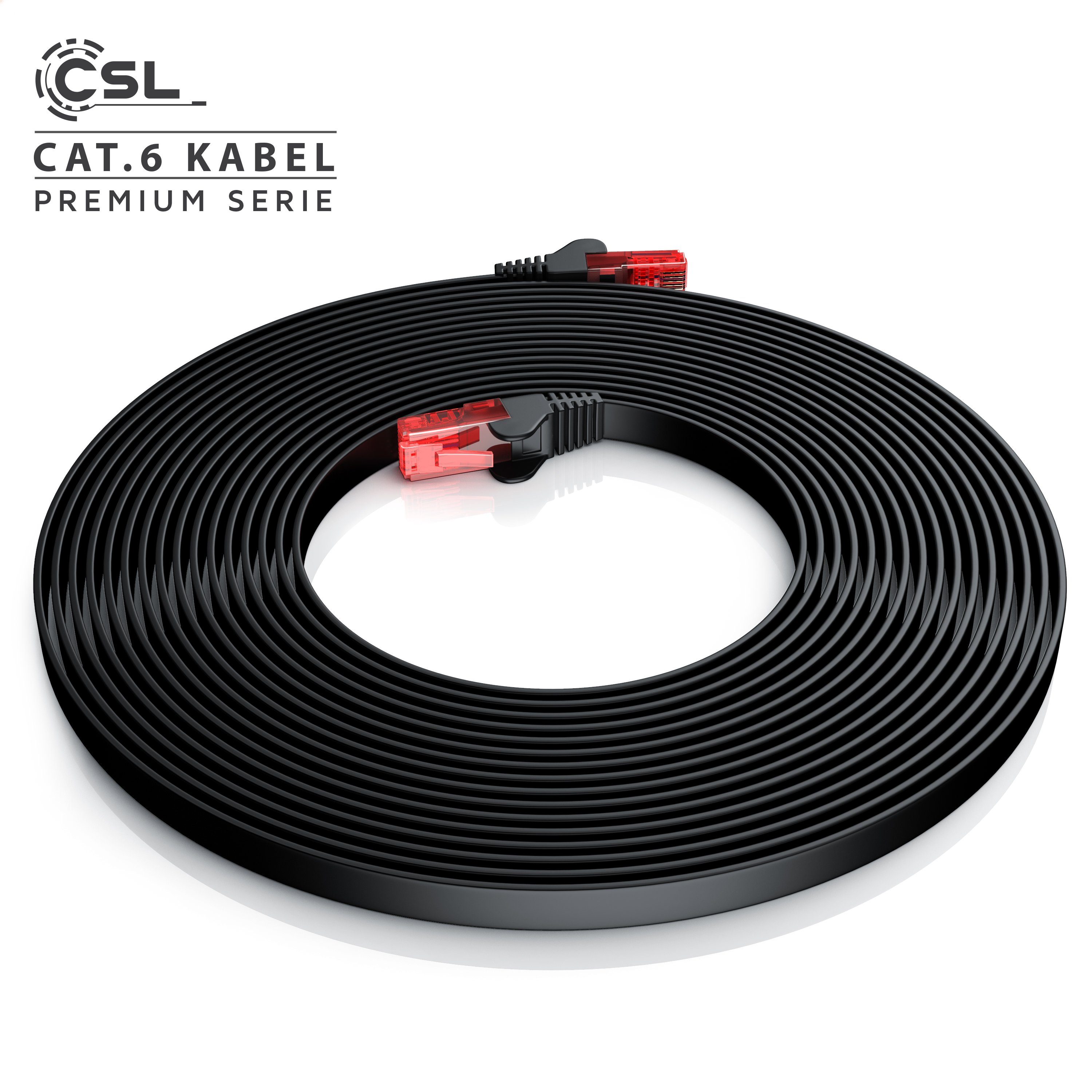 CSL LAN-Kabel, CAT.6, RJ-45 (Ethernet) (200 cm), CAT 6 Flachband Netzwerkkabel Gigabit 1000Mbit/s Patchkabel flach 2m