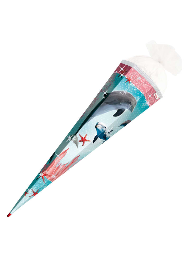 ROTH Schultüte groß Delfin & Seesterne 85 cm, Glitter Glitzerborte in Blau günstig kaufen onesize