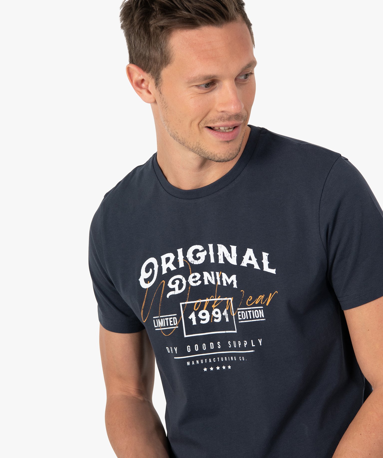 Tee-shirt homme à manches courtes avec imprimé rétro bleu | GEMO