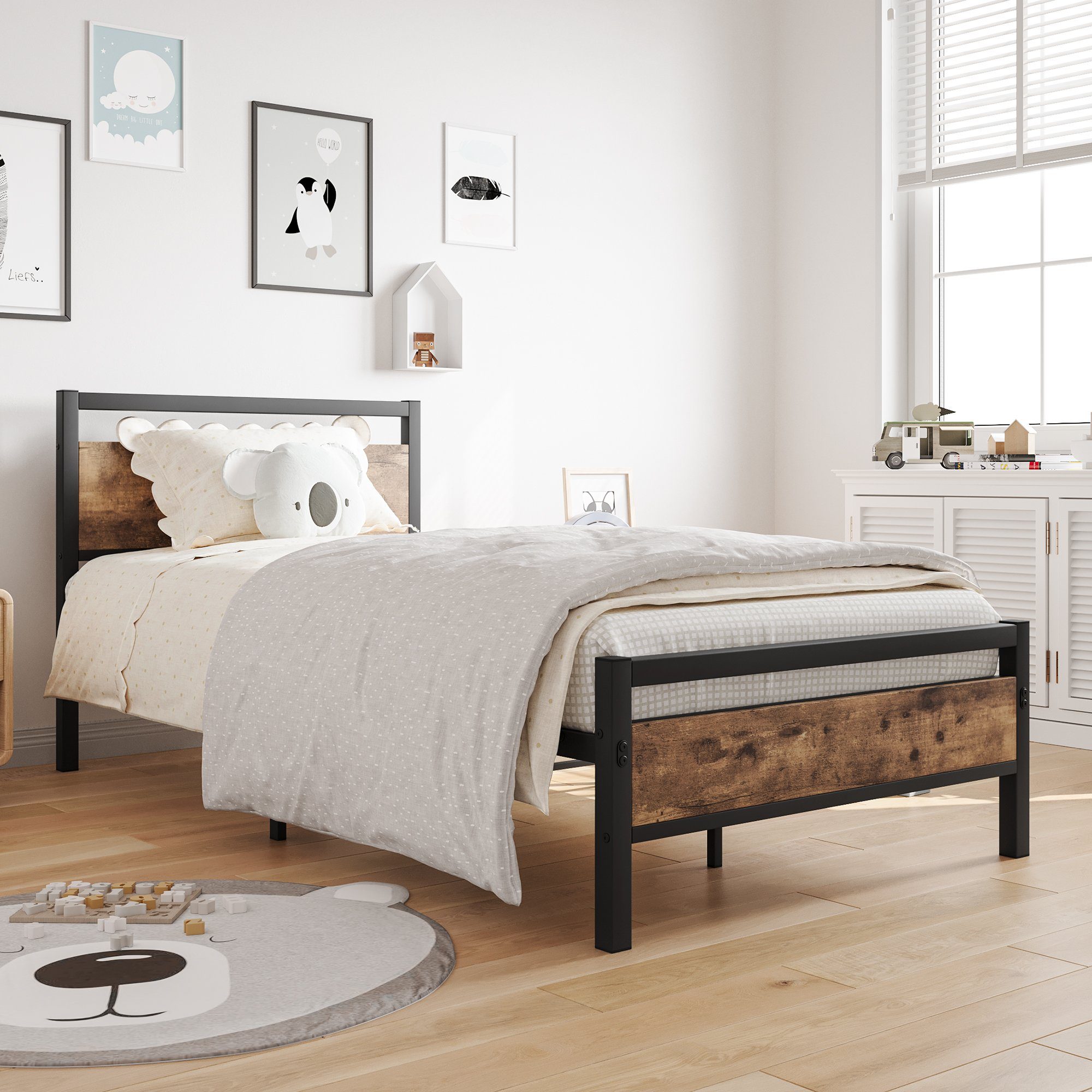 REDOM Metallbett Jugendbett mit Lattenrost ohne Matratze, mit Kopfteil, Leicht zusammenzubauen, Klassisch und elegant