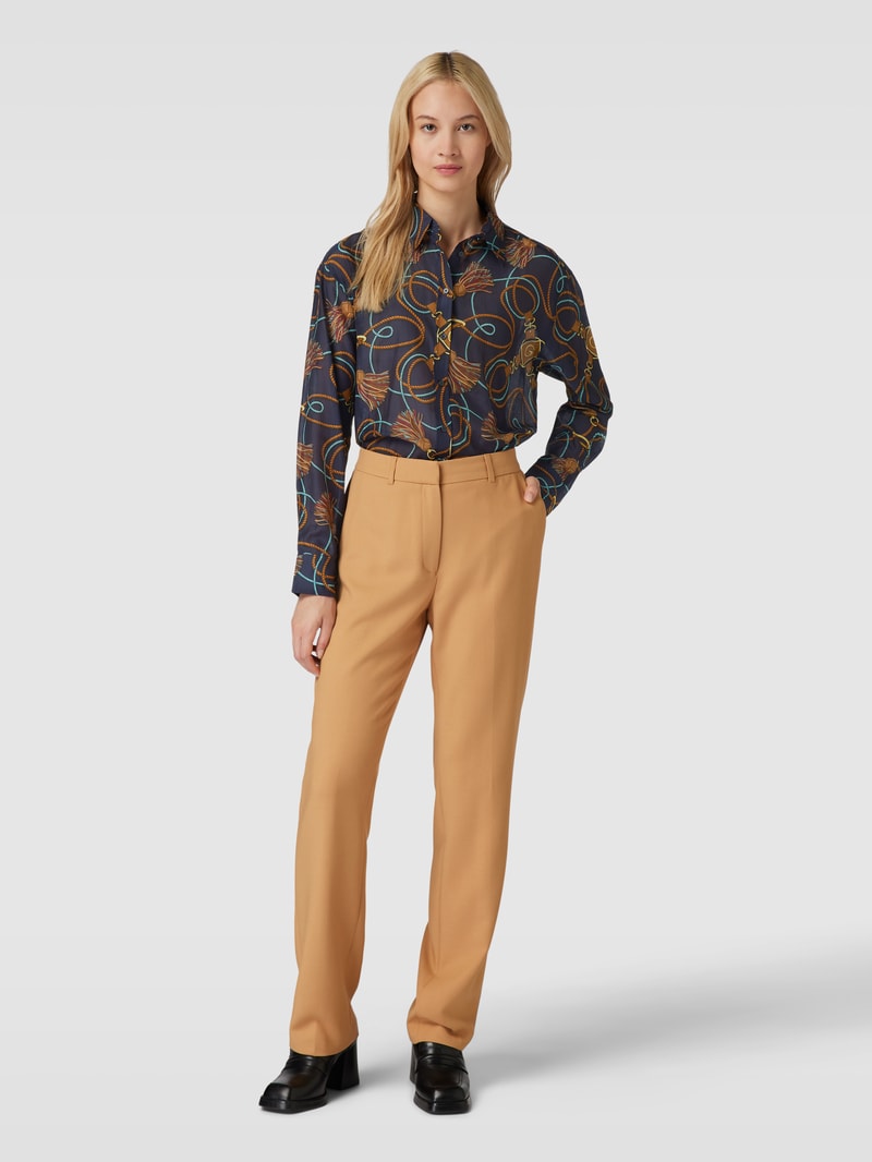 Bluse aus Baumwoll-Seide-Mix mit Allover-Muster in marineblau