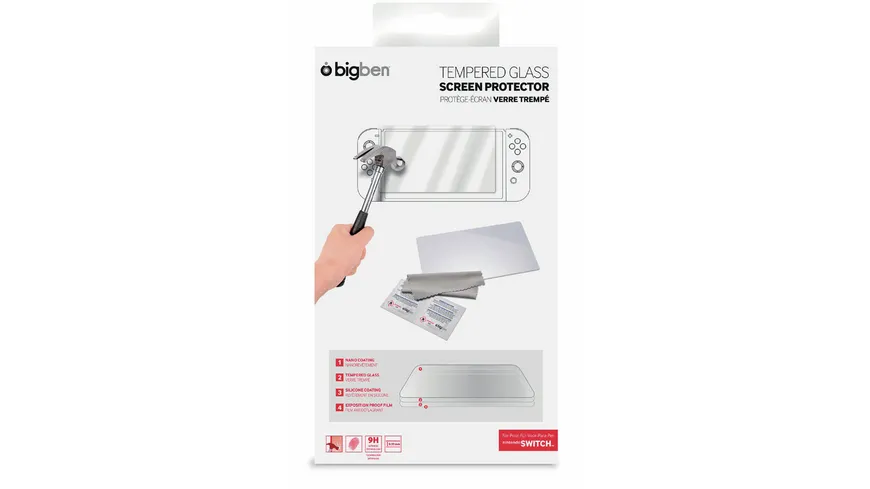 Nintendo Switch - Tempered Glass Screen Protector (Bilschirmschutz & Reinigungstuch)
