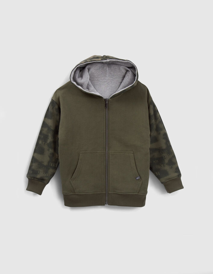 Cardigan réversible gris et kaki à capuche garçon