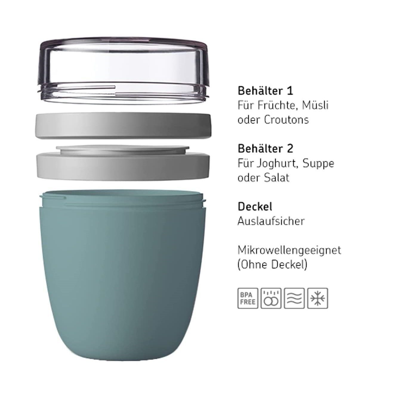 Blusmart Lunchbox Ellipse Lunchpot ø 15 cm, (Praktischer Müslibecher, Joghurtbecher, To Go Becher, 1-tlg., Fruitpot Snackpot), Spülmaschinengeeignet, Mikrowellenfest