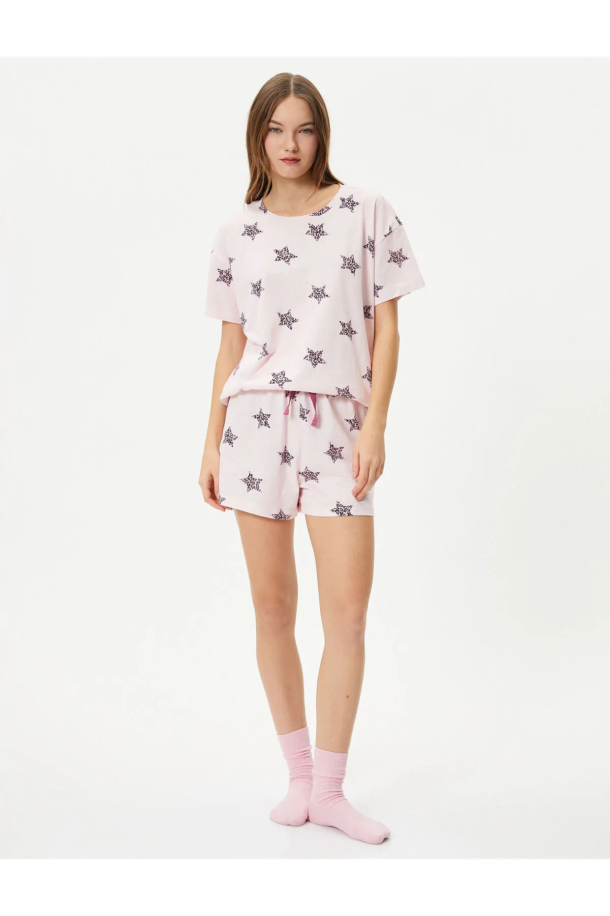 Koton  Shorts-Pyjama-Set, kurzärmlig, Rundhalsausschnitt, bedruckt