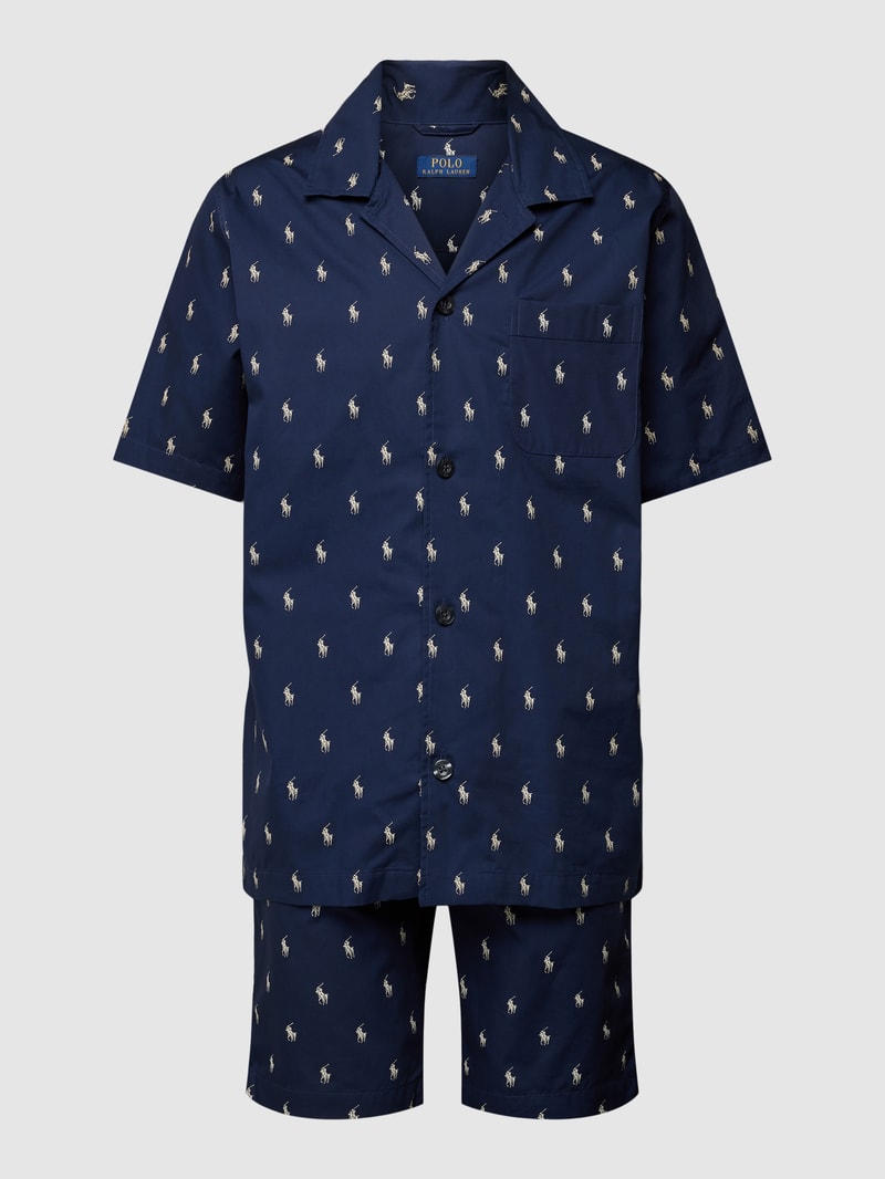 Pyjama mit Kontrastpaspeln Modell 'WOVEN' in marineblau
