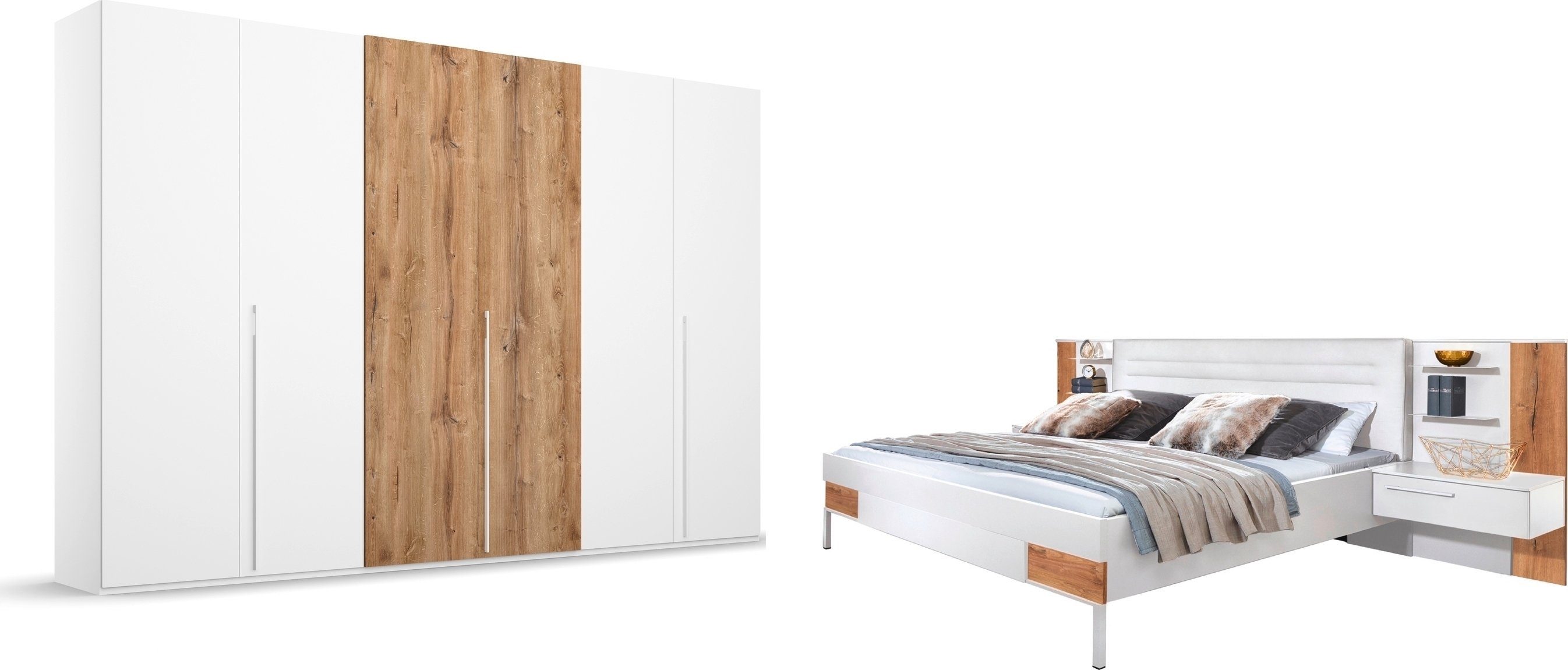 rauch Schlafzimmer-Set Valetta, Schrank, Bett, 2 Nachttische und 2 Paneele, optional mit Beleuchtung
