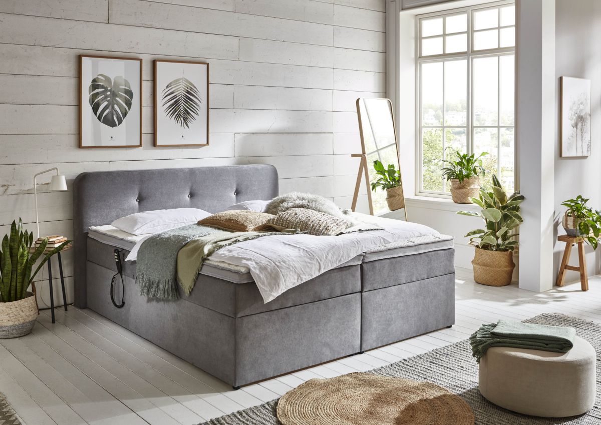 Sun Garden Boxspringbett Gabriola mit Bettkasten Hellgrau 180 x 200 cm