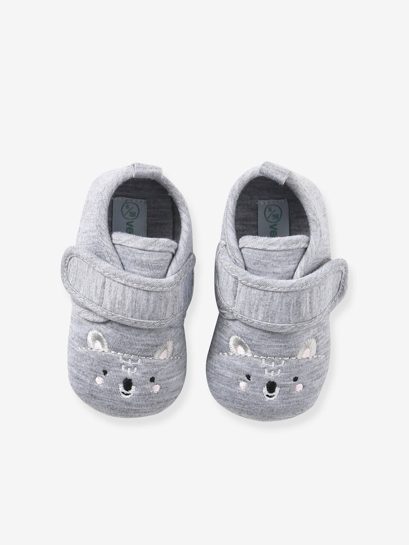 Chaussons souples scratchés bébé gris chiné