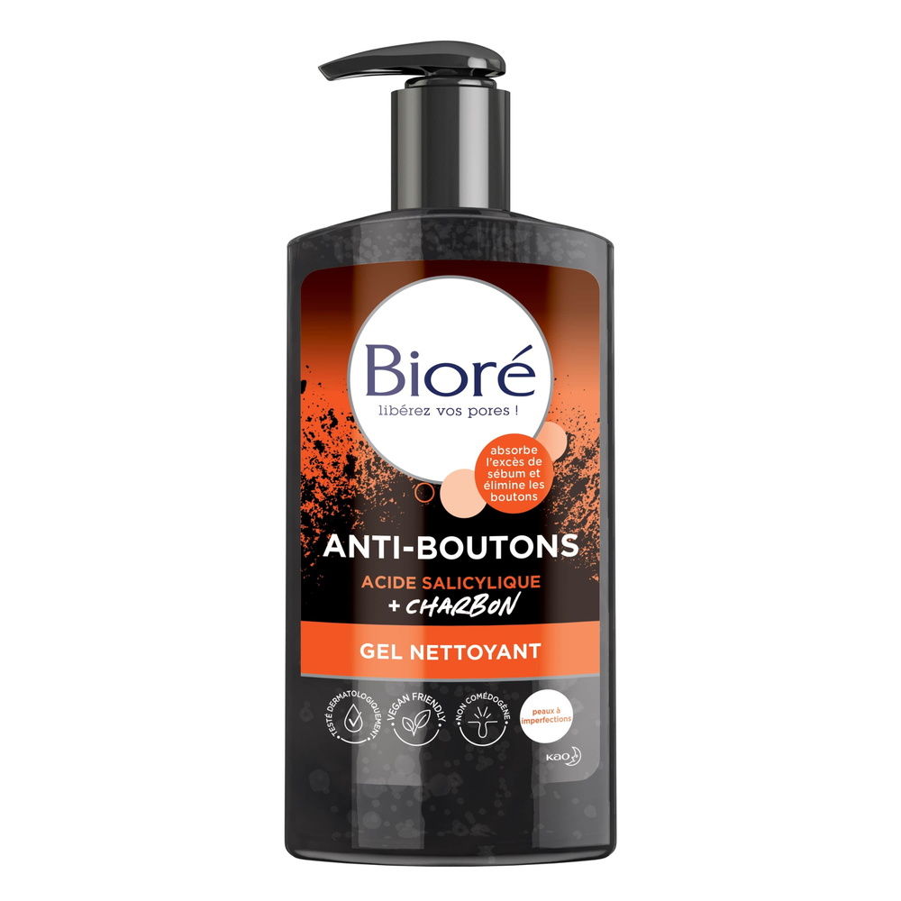 bioré Gel Nettoyant Anti-Boutons Charbon + Acide Salicylique Gel Nettoyant pour le Visage