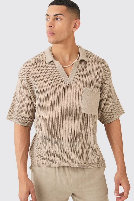 Kastiges Oversize Poloshirt mit Tasche und Naht-Detail