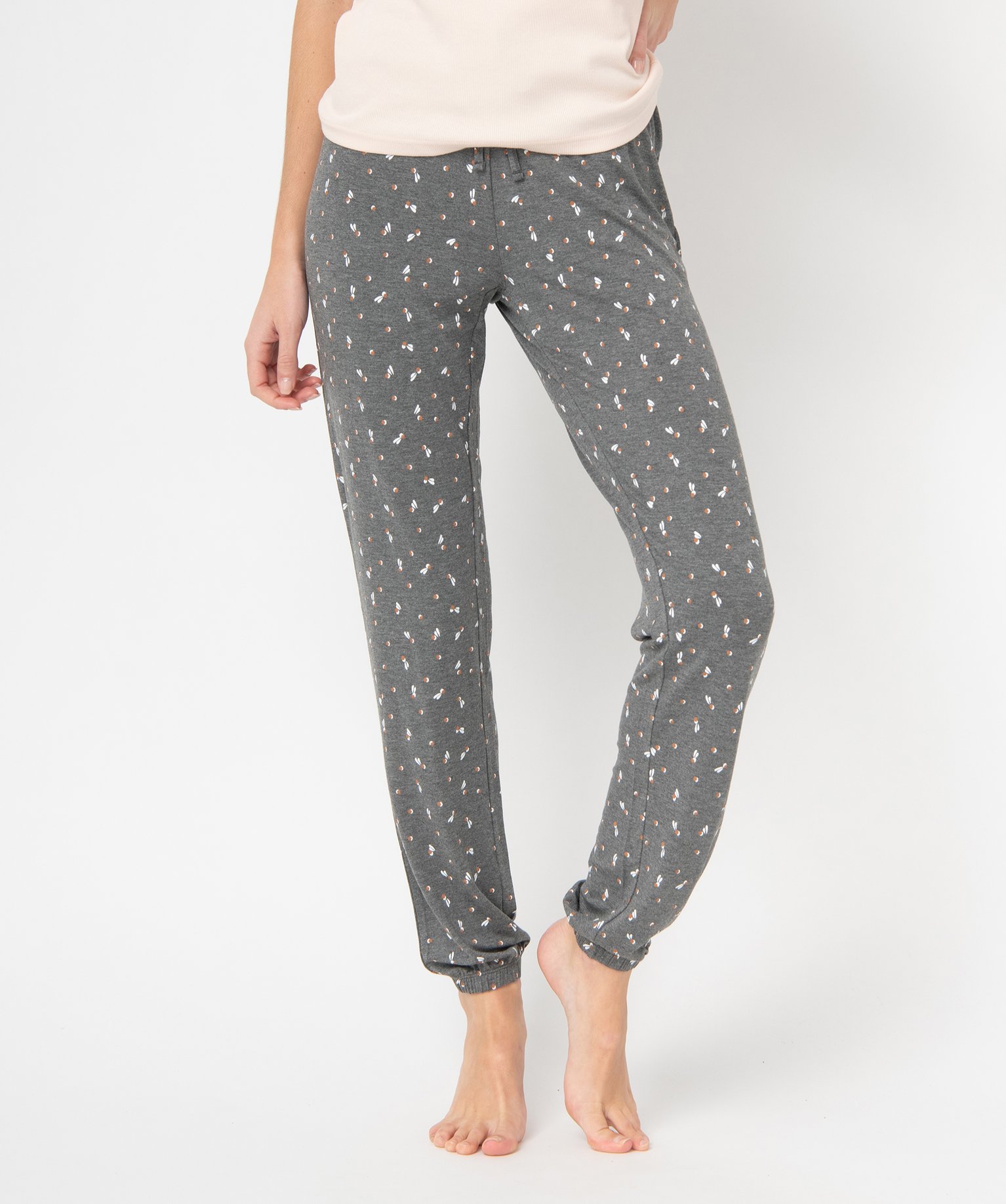 Pantalon de pyjama femme en maille fine avec bas resserré imprime | GEMO