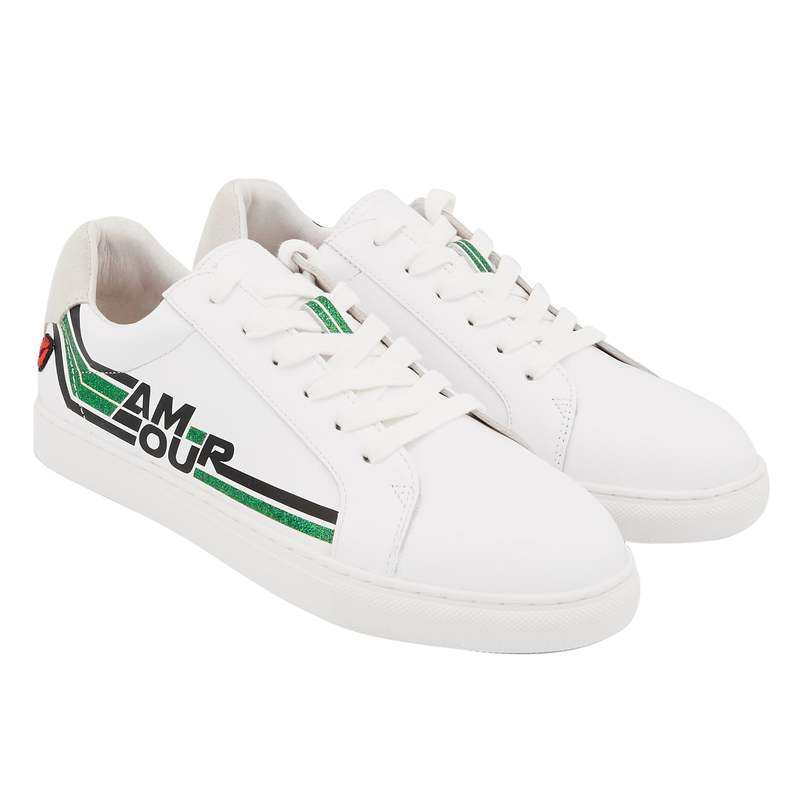 Baskets en cuir Simone retro amour blanc/vert