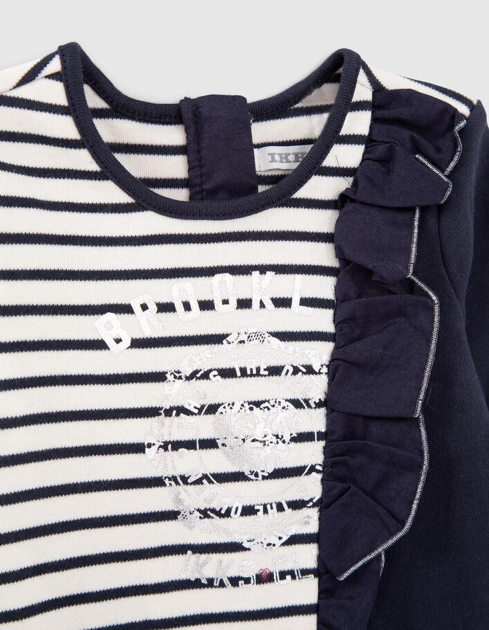 Robe marinière avec print et volant côté bébé fille