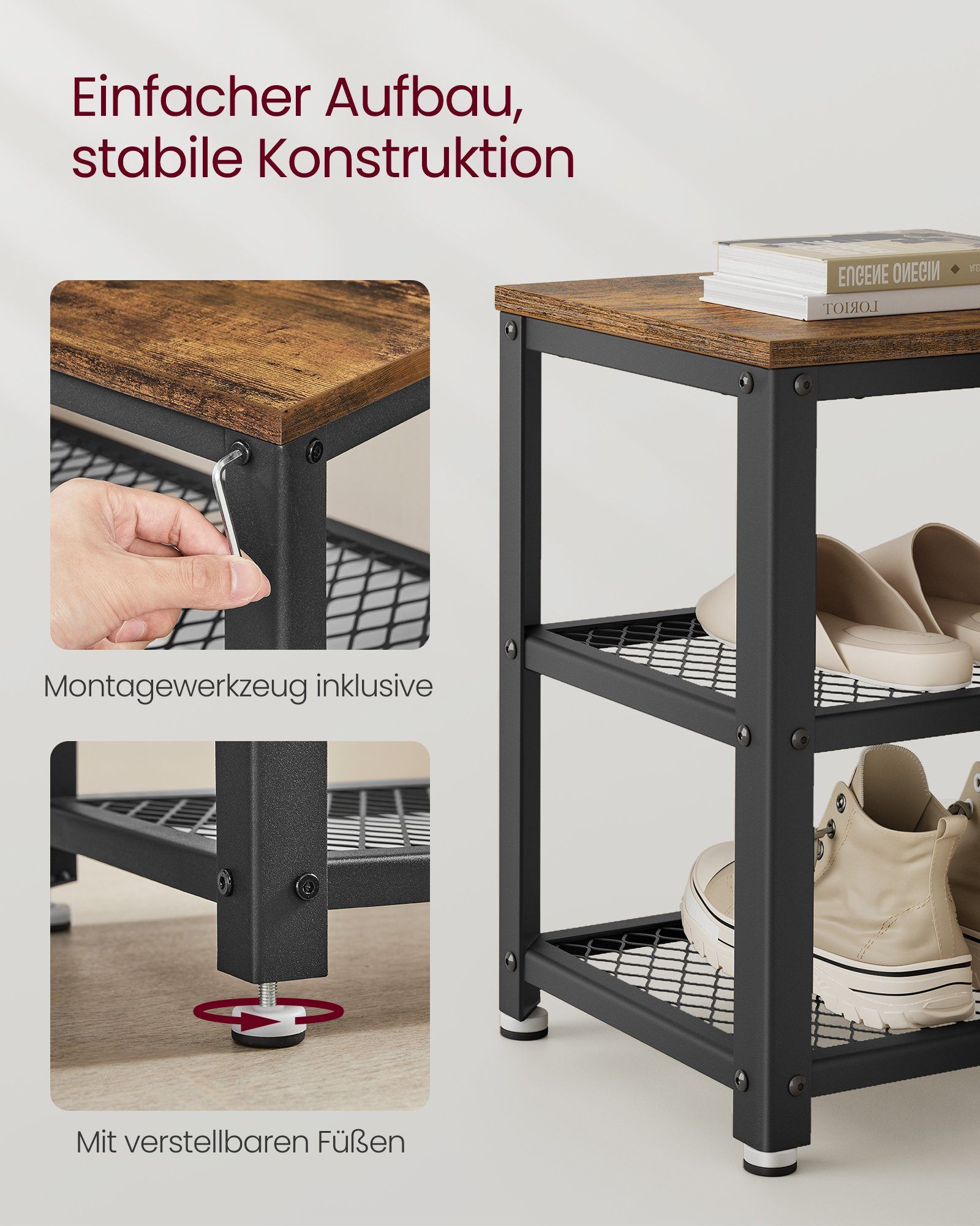 VASAGLE Schuhbank, Schuhregal, 73 x 30 x 45 cm (L x B x H)
