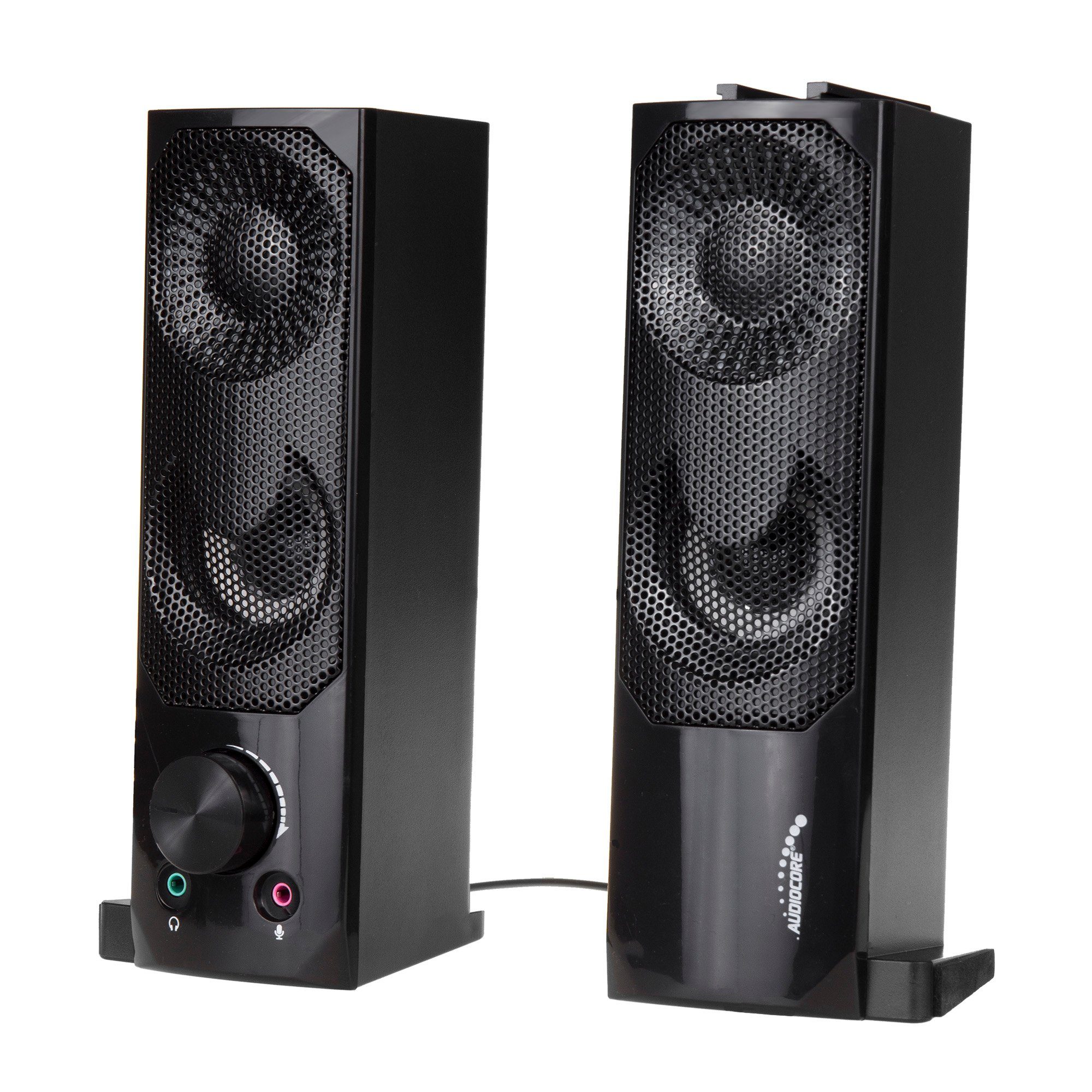 Audiocore AC955 2.0 PC-Lautsprecher (6 W, Soundbar-Funktion [Modulare Verbindung], Anschluss für AUX / Kopfhörer / Mikrofon, RGB-Bleuchtung, 6W)