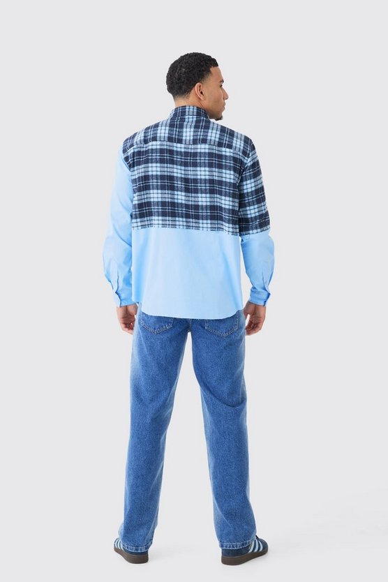 Gespleißtes karietes Oversize Twill-Overshirt