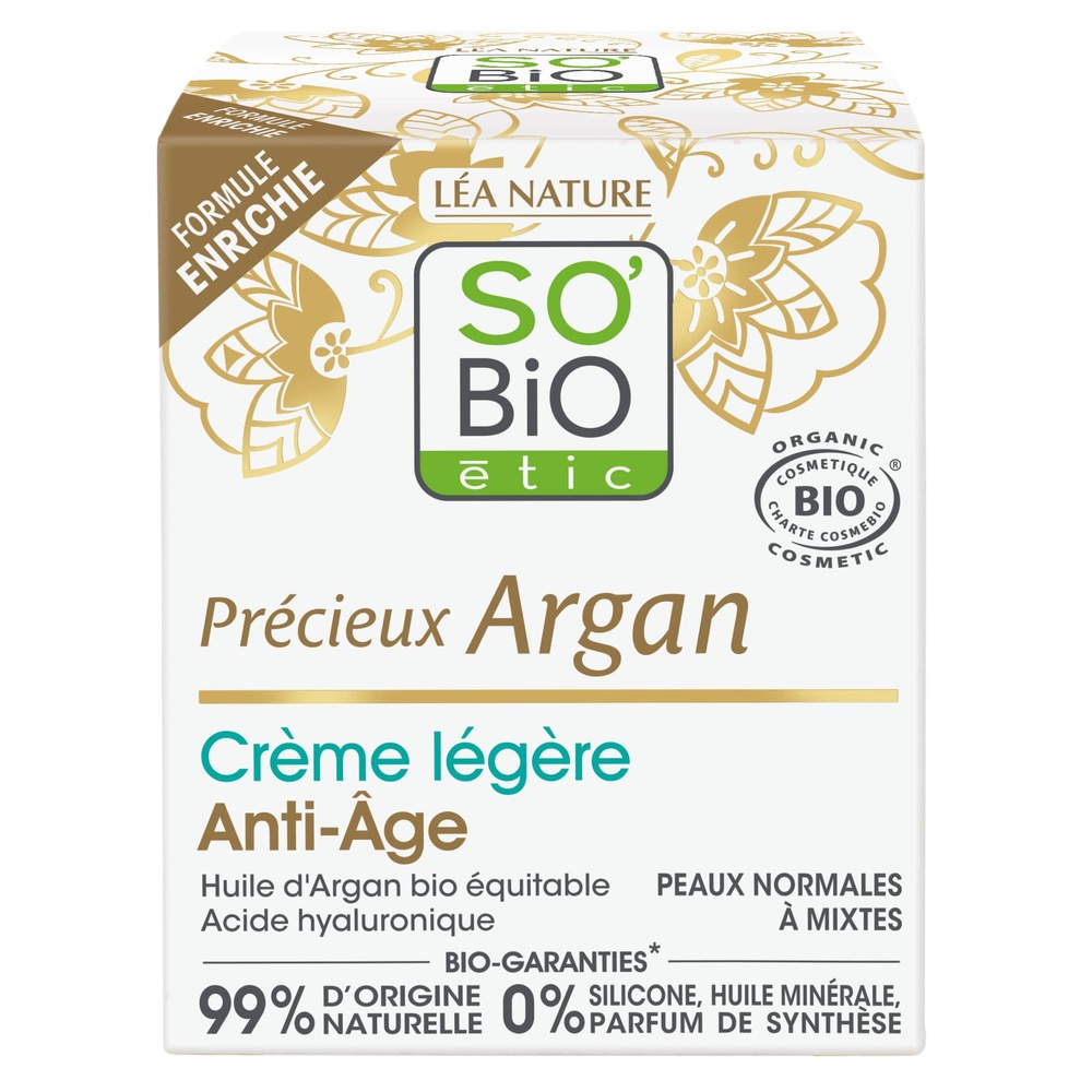 LÉA NATURE SO BiO étic Crème légère Anti-Âge jour, Précieux Argan Crème visage