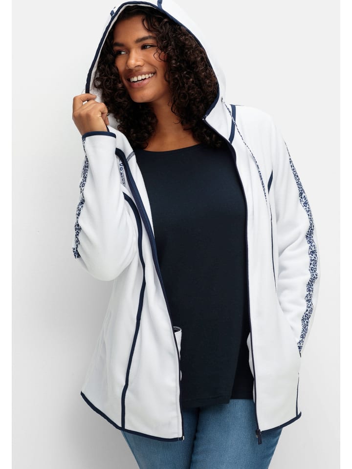 sheego Fleecejacke in weiß-marine günstig kaufen 44