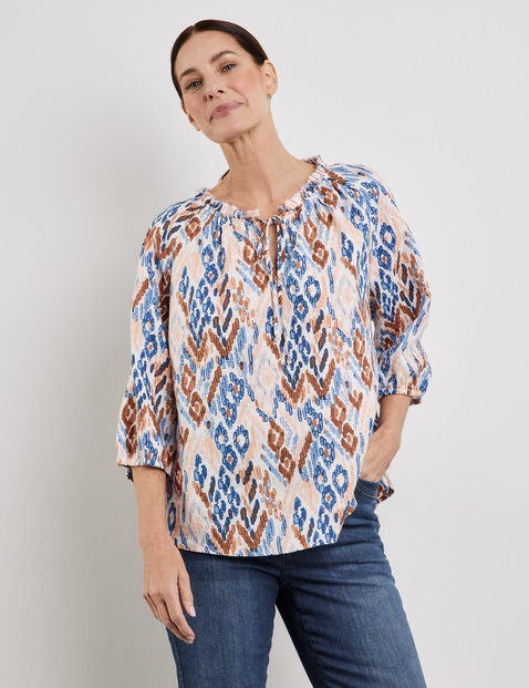 Leinenbluse mit Rüschenkragen