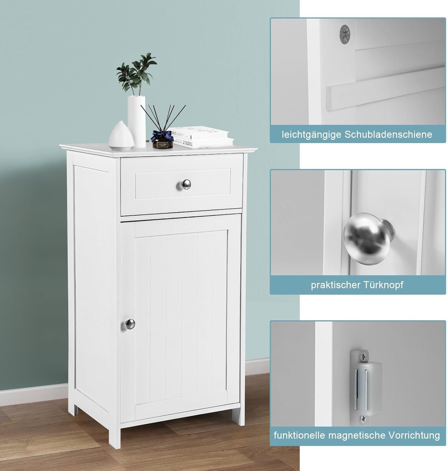 KOMFOTTEU Badkommode Badschrank, mit Schublade & Tür, 43 × 34 × 77 cm, weiß