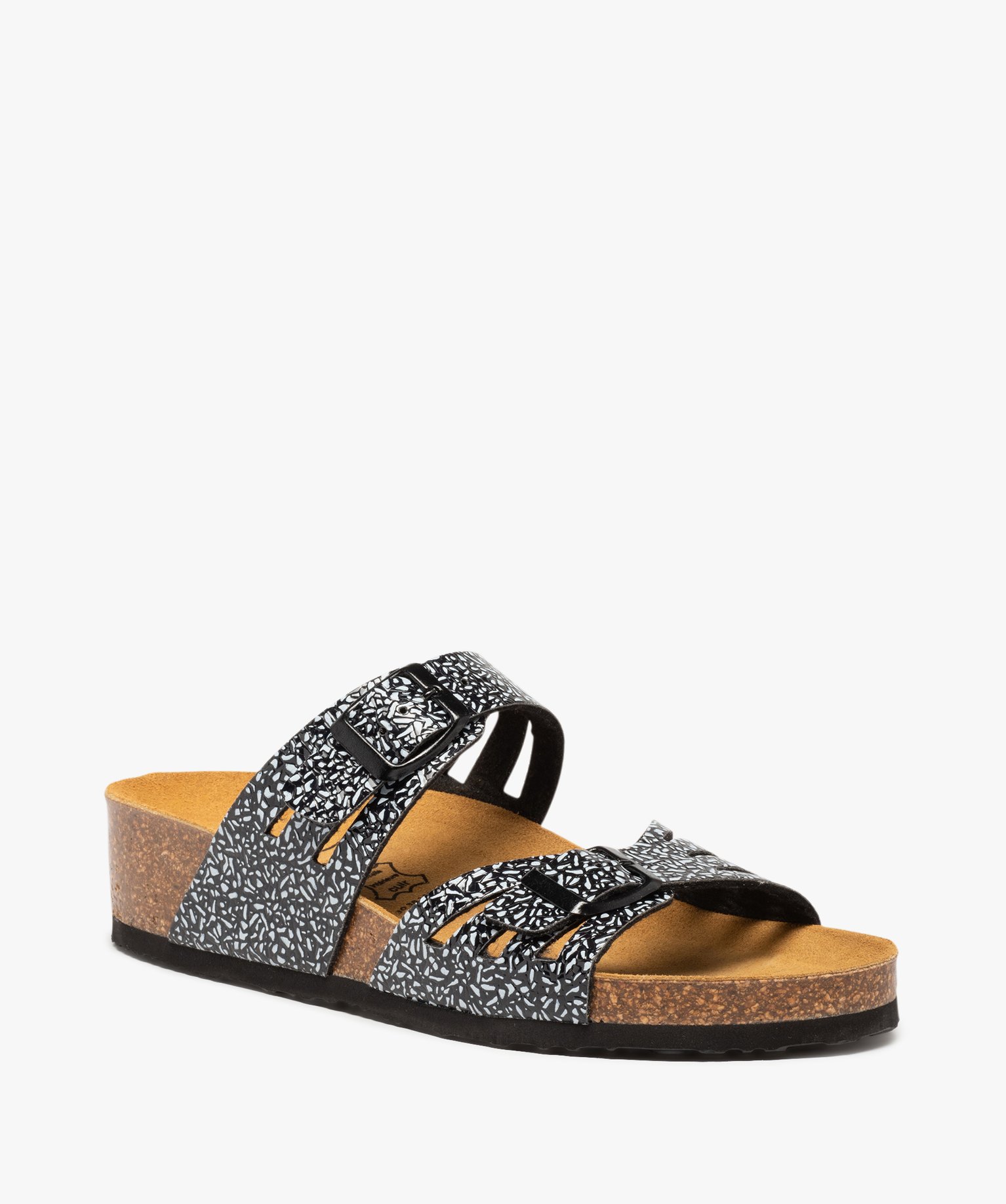 Mules femme compensées à double bride ajustable noir | GEMO