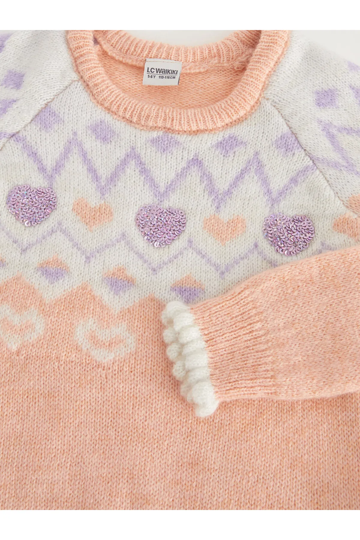 LC Waikiki  Gemusterter Langarm-Strickpullover für Mädchen mit Rundhalsausschnitt