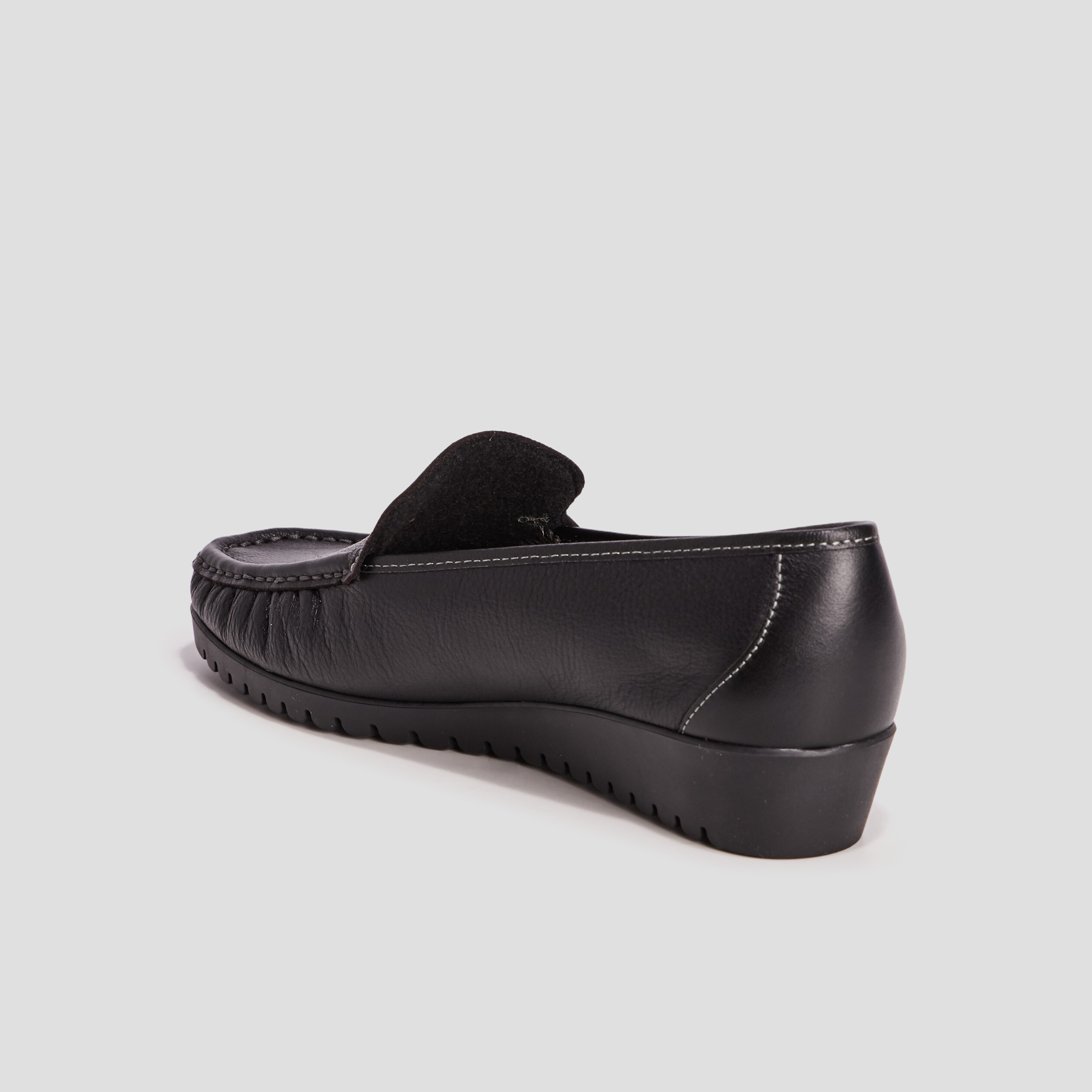 Mocassins en cuir compensés pied large noir femme | La Halle