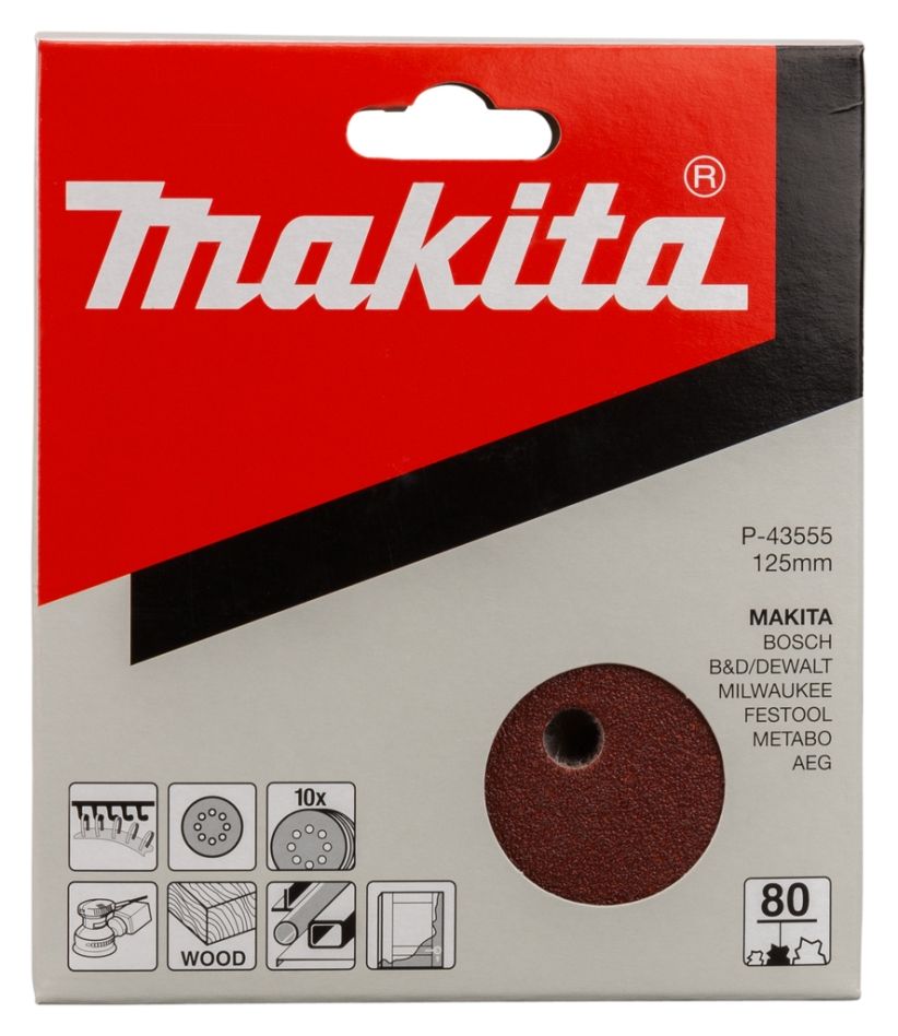 Makita Zubehör P-43555 Schleifscheibe 125 mm Körnung 80 ROT 10 Stück.