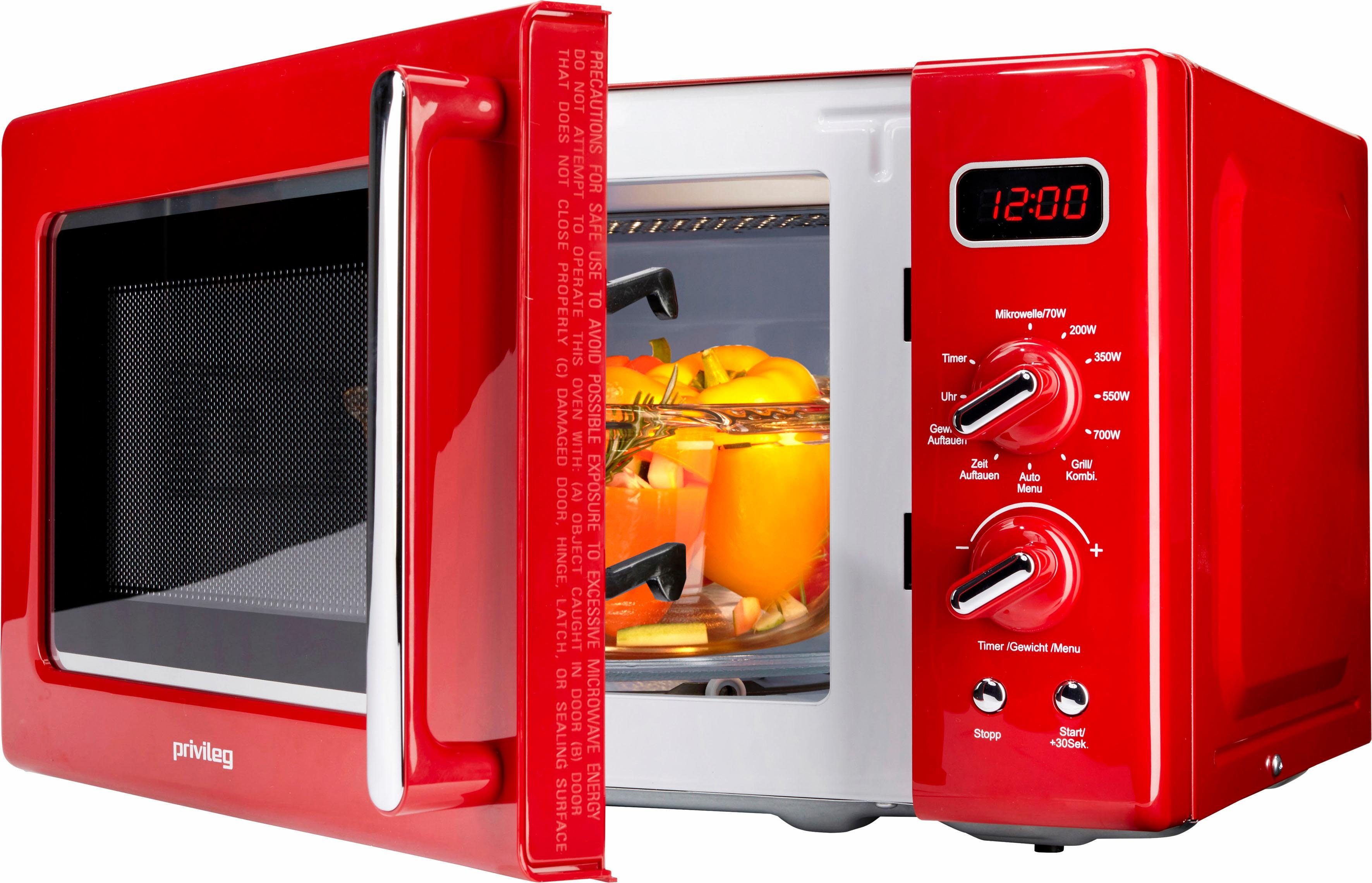 Privileg Mikrowelle 450555, Grill, 20 l, im Retro-Design, 8 Automatikprogramme, rot