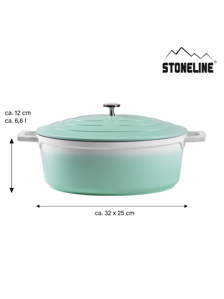 Stoneline Cocotte Bräter Oval 32x25 cm | mit Deckel in Mint günstig kaufen Ø 32 cm