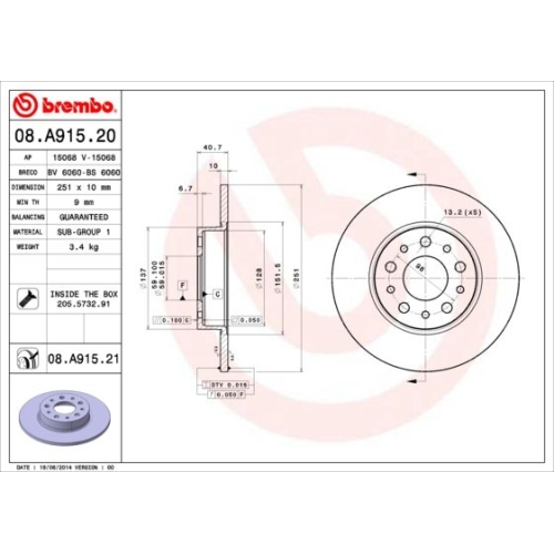 08.A915.21 BREMSSCHEIBE BREMBO HA  VP2 - ATU