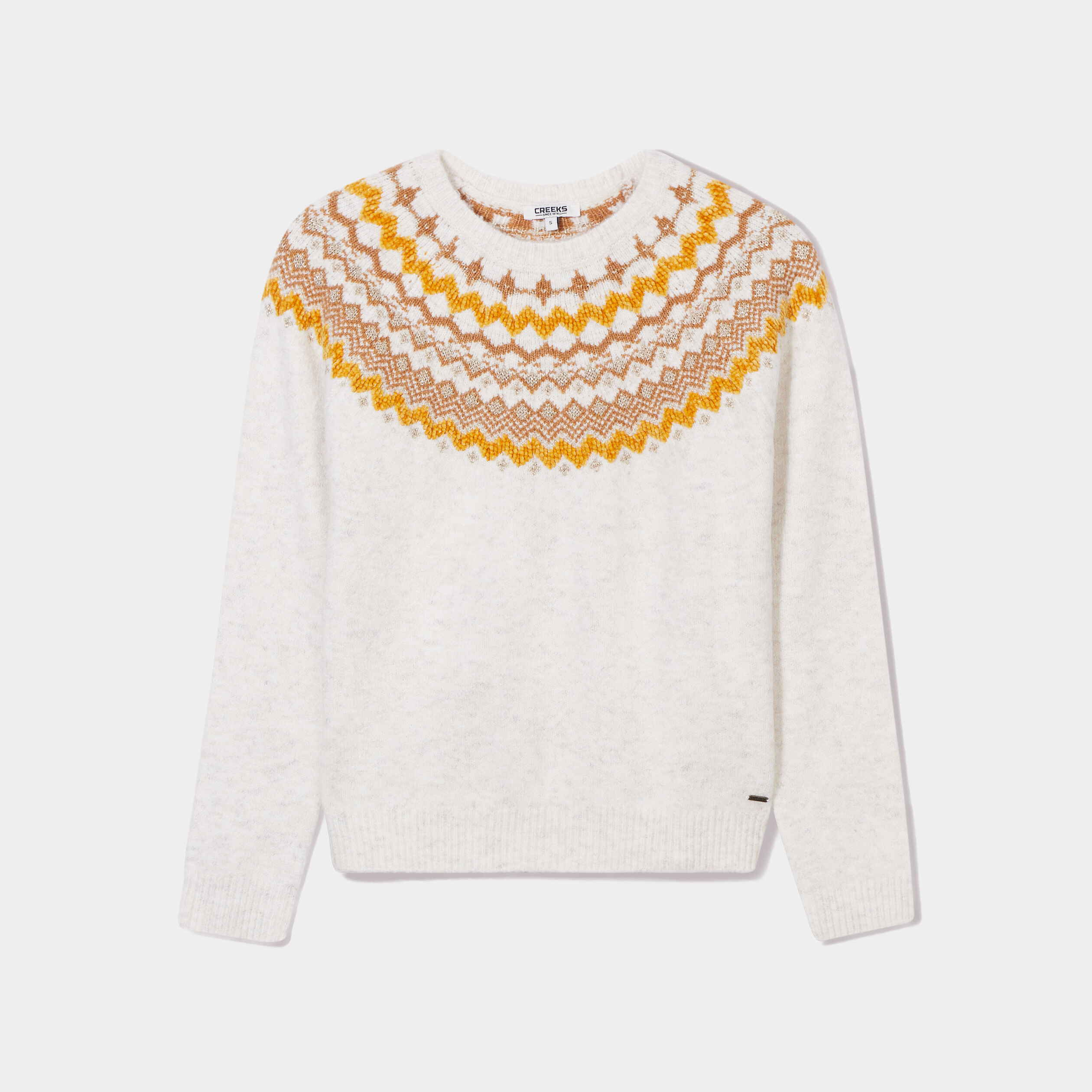 Pull col rond manches longues Creeks blanc femme | La Halle