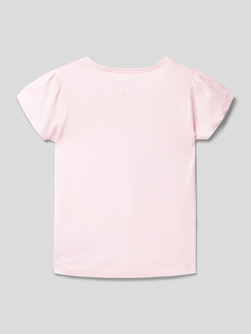 T-Shirt mit Motiv-Print mit Rüschenapplikation in rosa