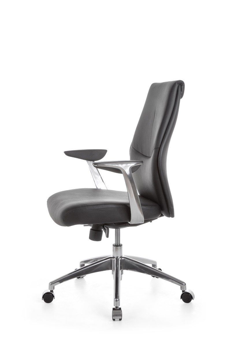 Amstyle Chefsessel SPM1.142 (Echtleder Schwarz, Bürostuhl XXL 120 kg Modern), Schreibtischstuhl Drehbar, Drehstuhl mit Armlehne