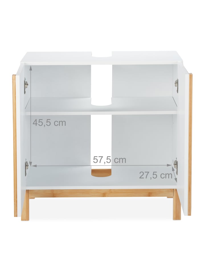 relaxdays Waschbeckenunterschrank in Weiß/Natur - (B)60 x (H)60,5 x (T)30,5 cm günstig kaufen onesize