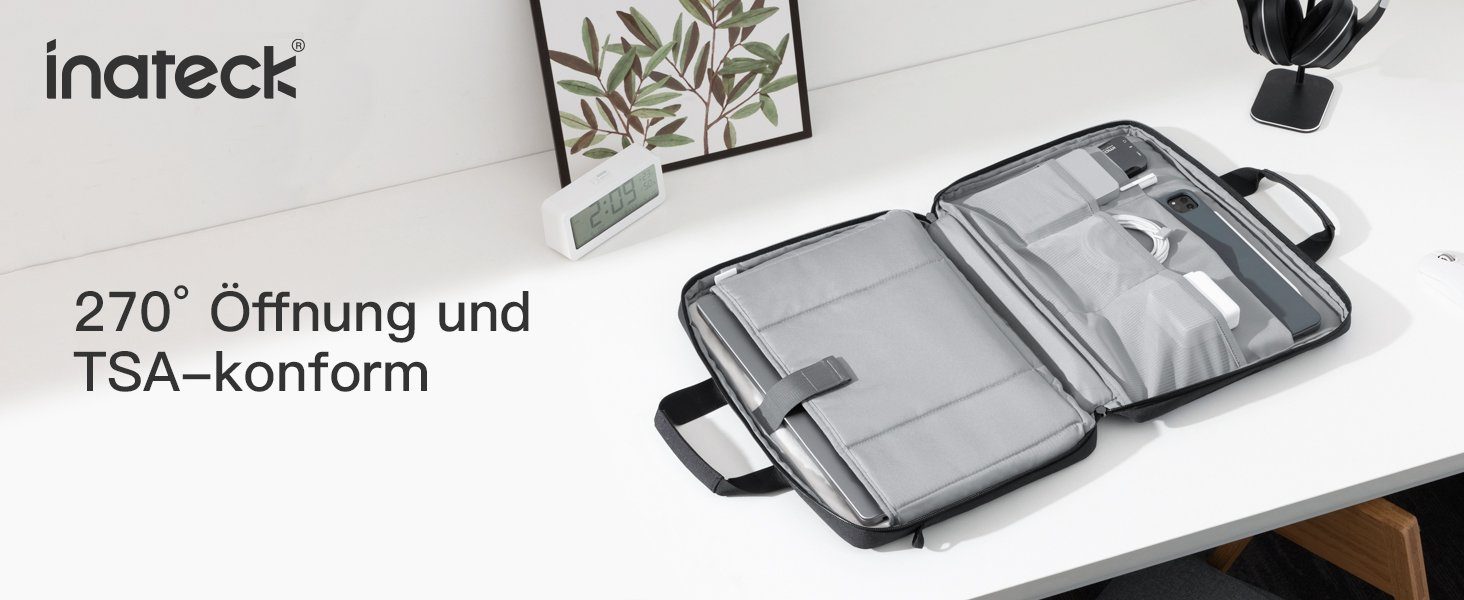 Inateck Laptoptasche 15,6 Zoll Laptop-Hülle 180° TSA Handtasche Umhängetasche