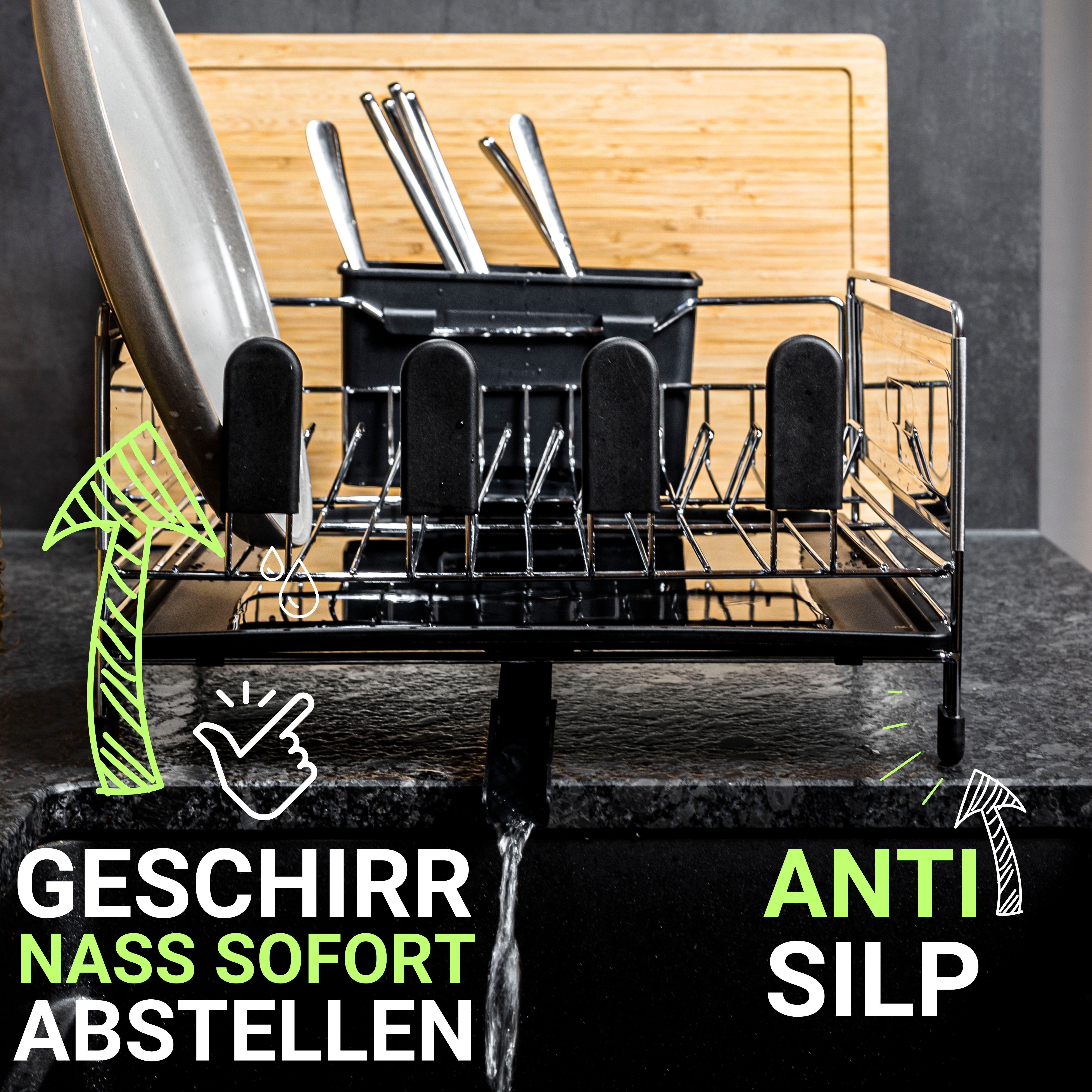 LINFELDT Geschirrständer Abtropfgestell Geschirr - Geschirrabtropfgestell mit Abfluss, Edelstahl