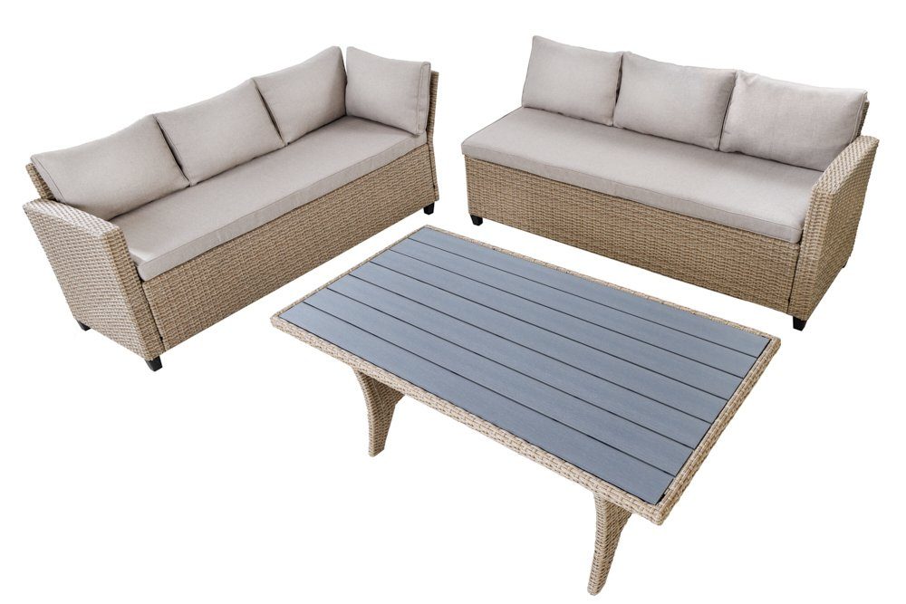 riess-ambiente Sitzgruppe MONACO 236cm natur, (Set, 1-tlg), Garten · inkl. Tisch und Kissen · Outdoor