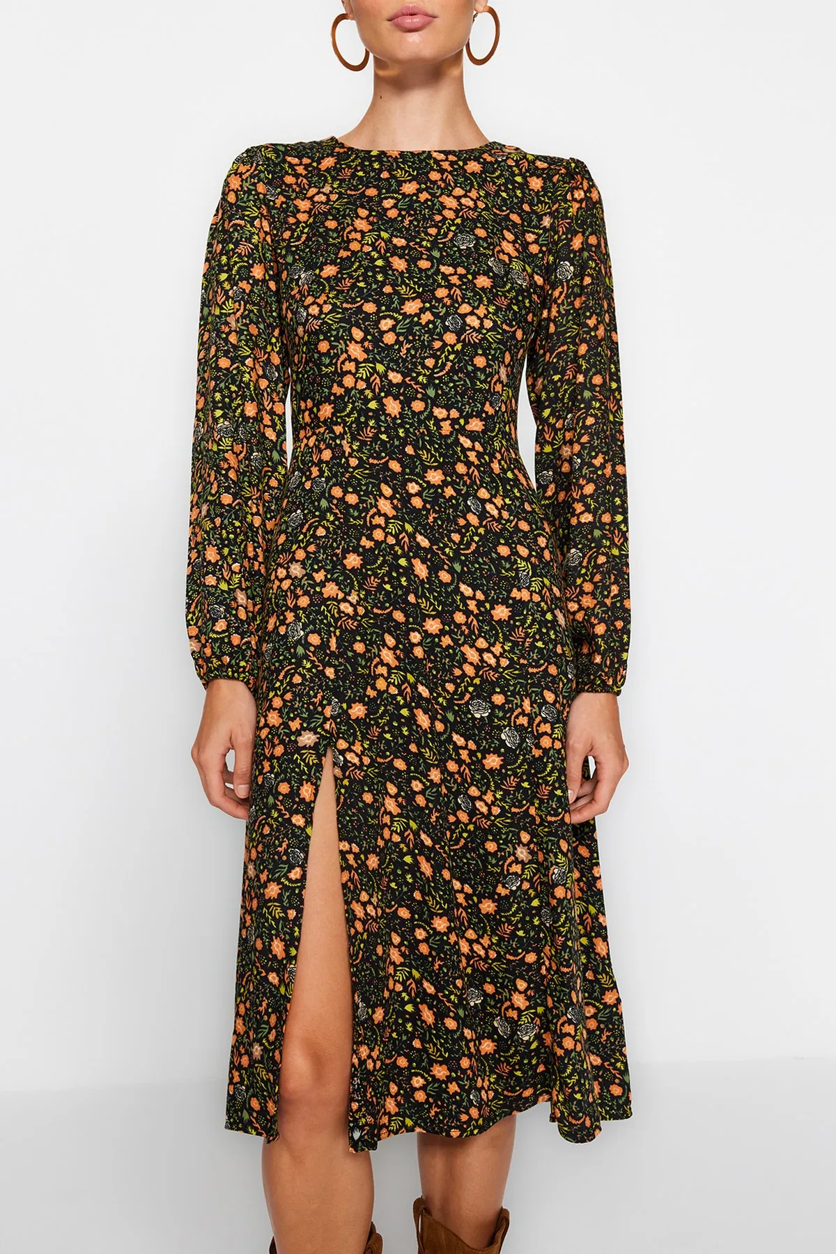 Trendyol Collection  Mehrfarbiges, gemustertes Webkleid mit Schlitz TWOAW23EL00325