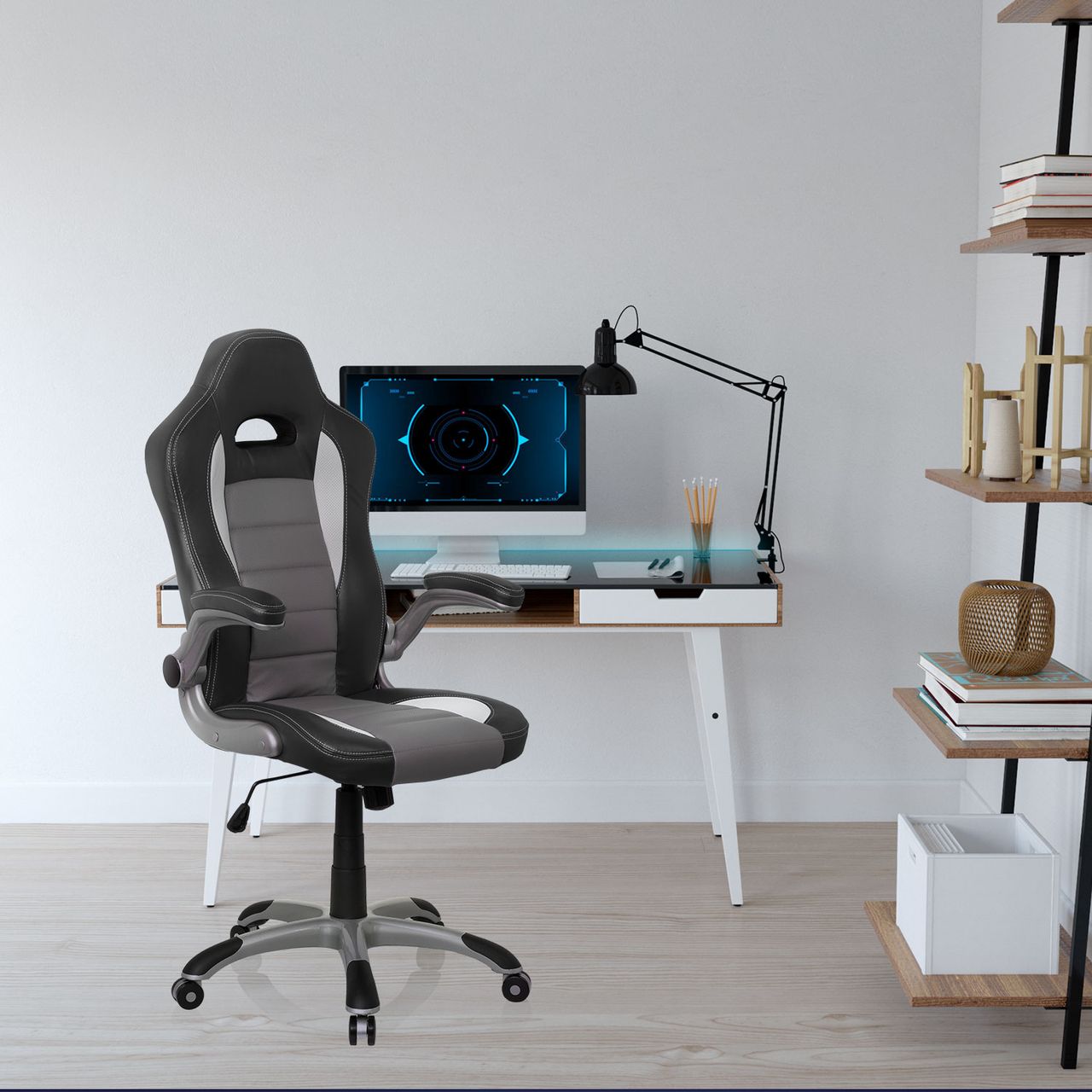 hjh OFFICE Chefsessel GAME SPORT Grau/Schwarz Bürostuhl, Armlehnen klappbar